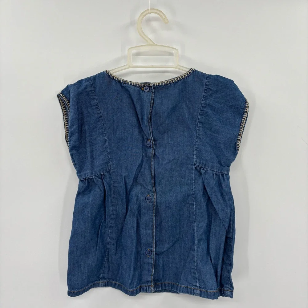 Carter's Embroidered Chambray Top Kids 4 Blue Floral Boho Babydoll Denim Cottage